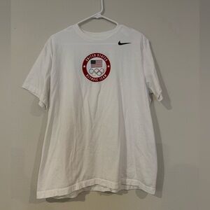 Nike USA‎ Olympic Team Paris T-Shirt Size L White 100% Cotton Swoosh Logo
